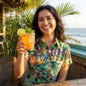 Rare! ‘Haven Bleu’ Button Down Tailored Tropical Shirt -Tag S